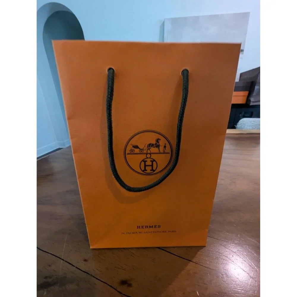 Hermes Luxury Orange Paper Shopping Bag With Rope Handles  8.5